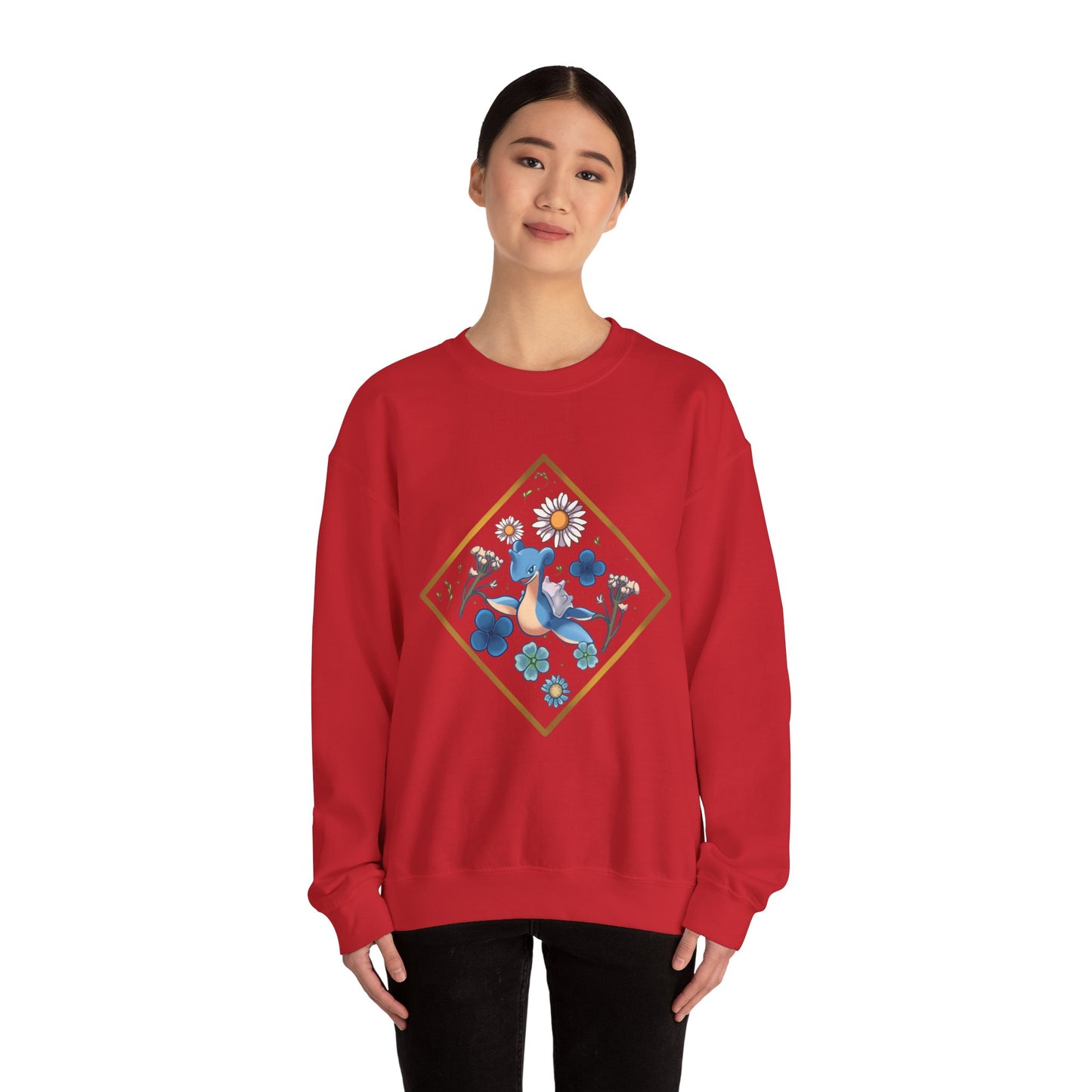 Floral Blue Bird Crewneck Sweatshirt — Whimsical Botanical Graphic