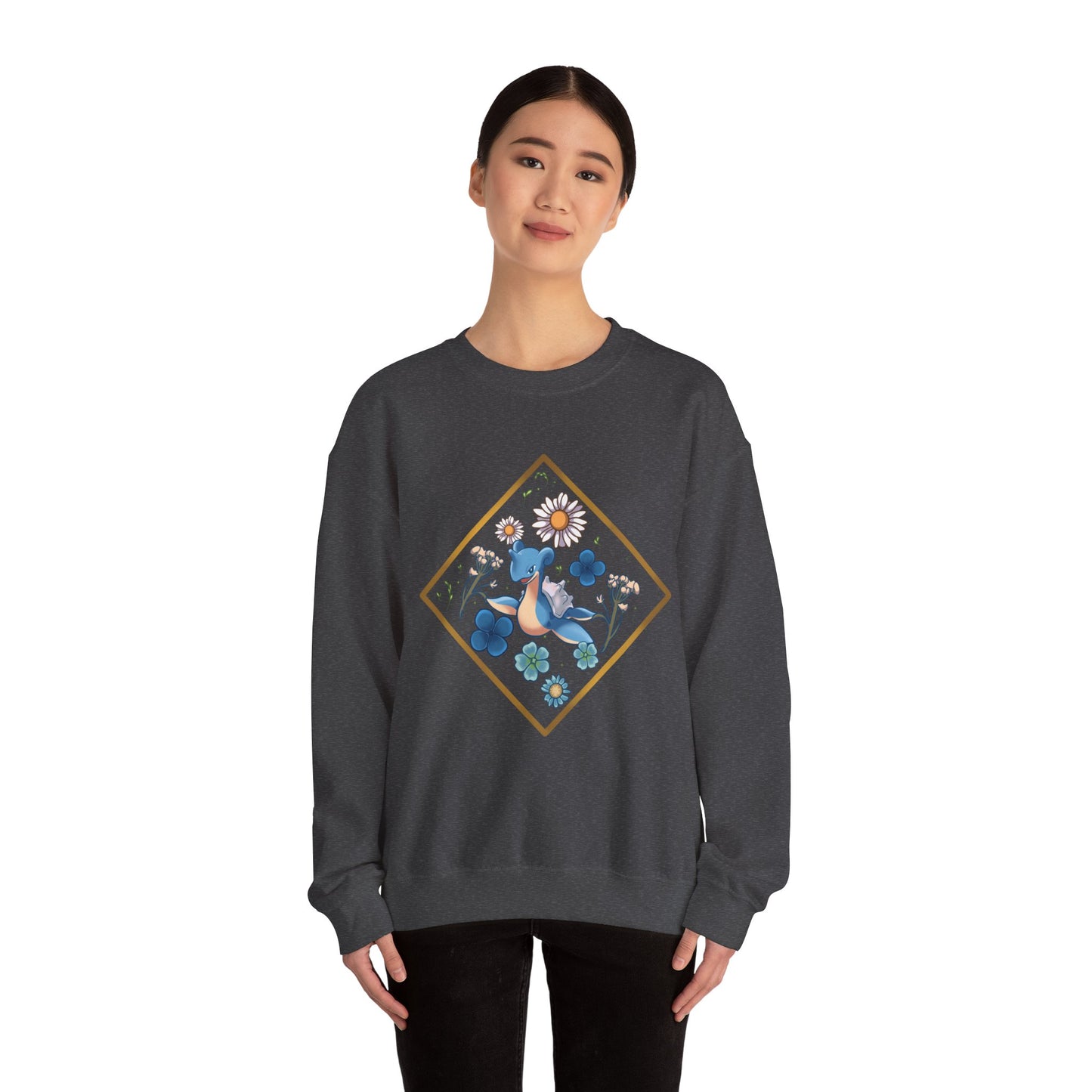 Floral Blue Bird Crewneck Sweatshirt — Whimsical Botanical Graphic