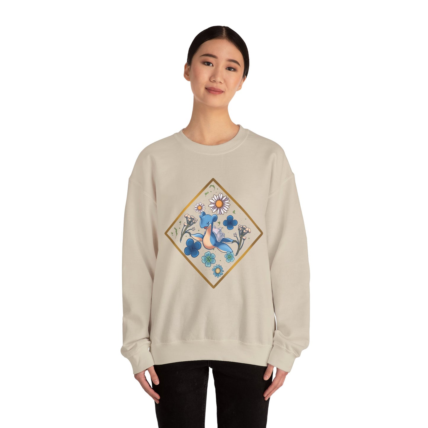 Floral Blue Bird Crewneck Sweatshirt — Whimsical Botanical Graphic