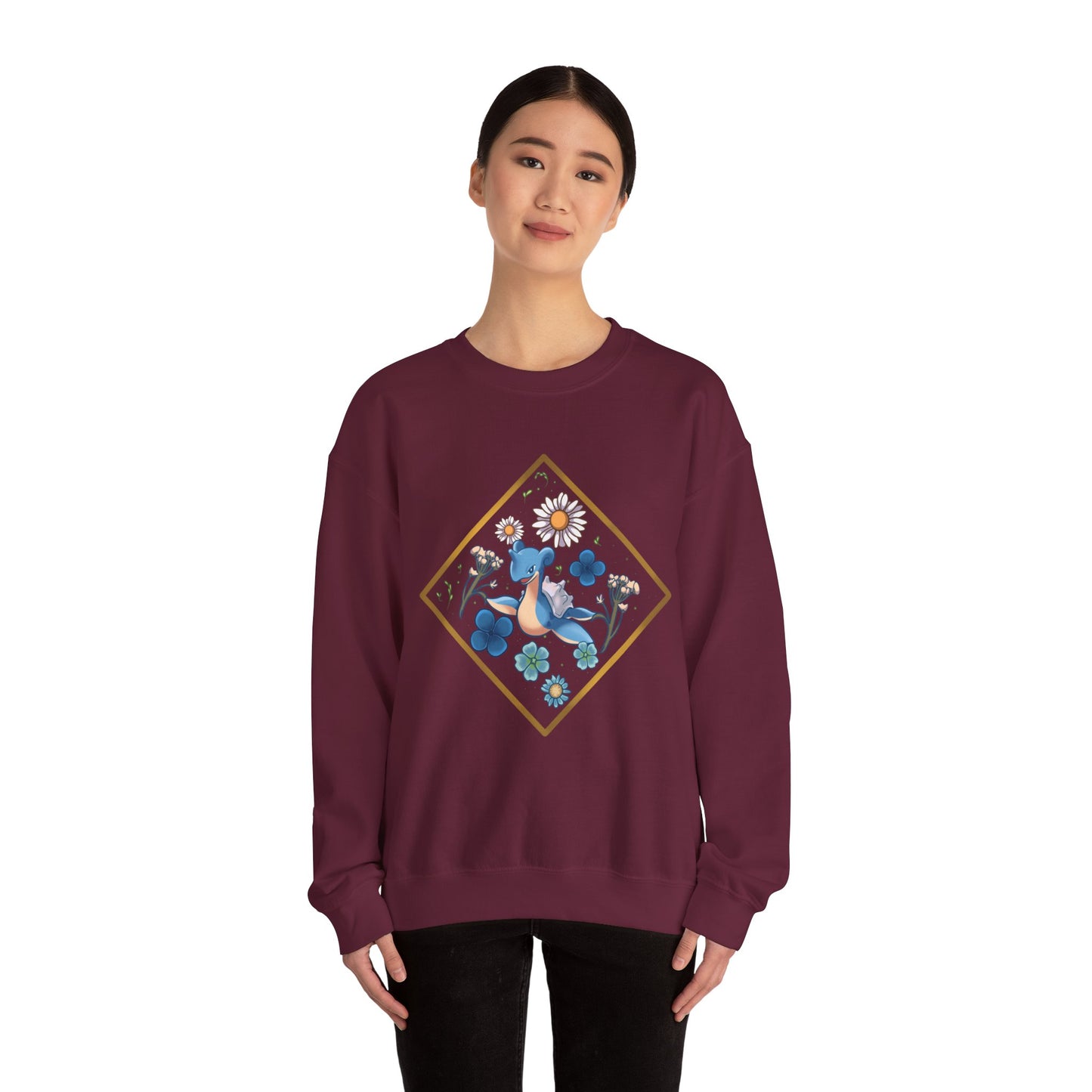 Floral Blue Bird Crewneck Sweatshirt — Whimsical Botanical Graphic