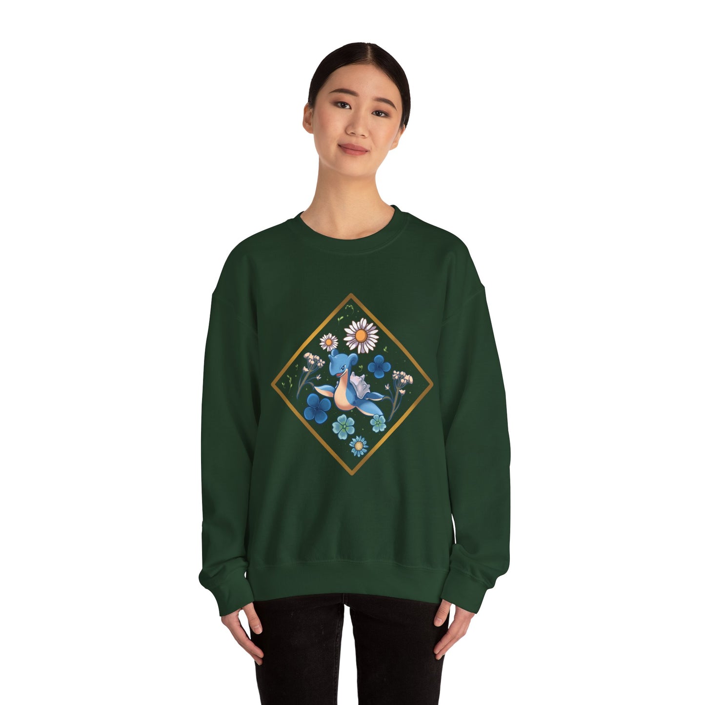 Floral Blue Bird Crewneck Sweatshirt — Whimsical Botanical Graphic