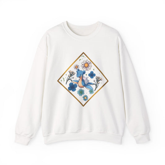 Floral Blue Bird Crewneck Sweatshirt — Whimsical Botanical Graphic
