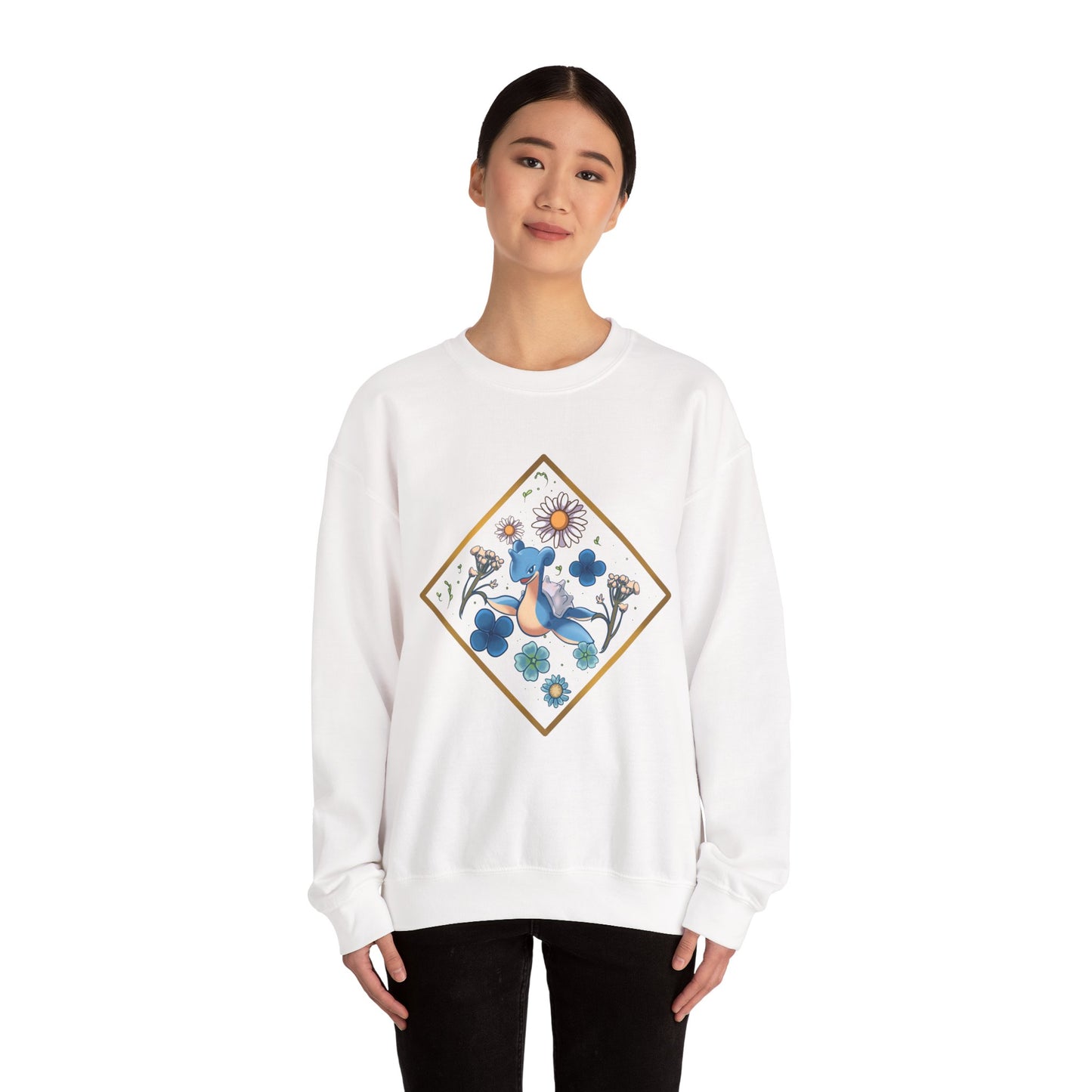Floral Blue Bird Crewneck Sweatshirt — Whimsical Botanical Graphic
