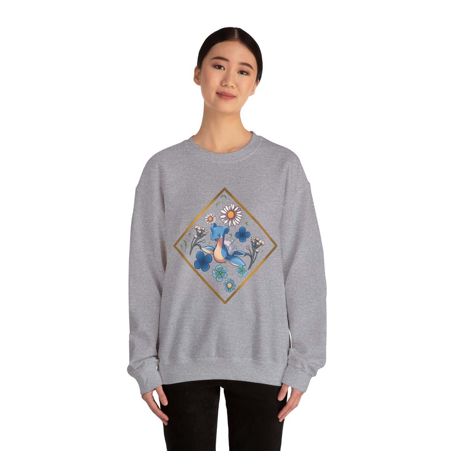 Floral Blue Bird Crewneck Sweatshirt — Whimsical Botanical Graphic