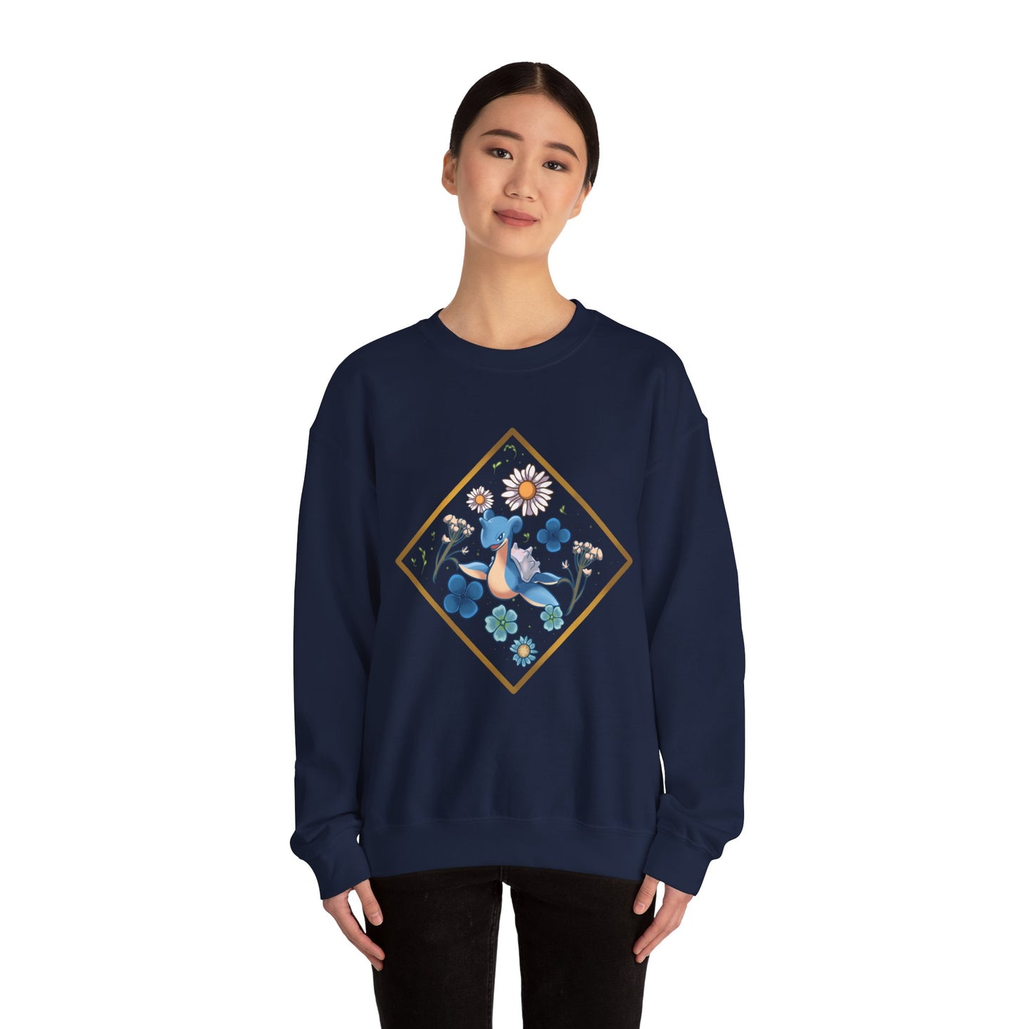 Floral Blue Bird Crewneck Sweatshirt — Whimsical Botanical Graphic