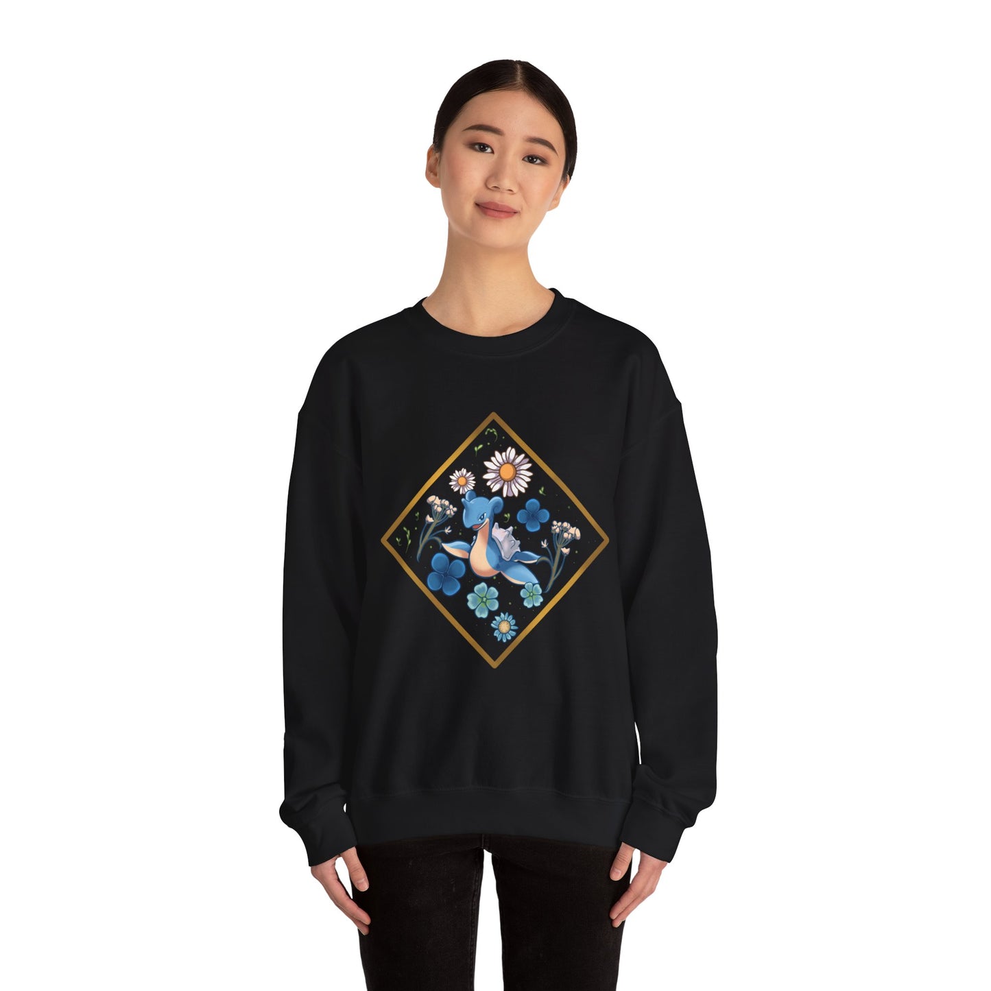 Floral Blue Bird Crewneck Sweatshirt — Whimsical Botanical Graphic